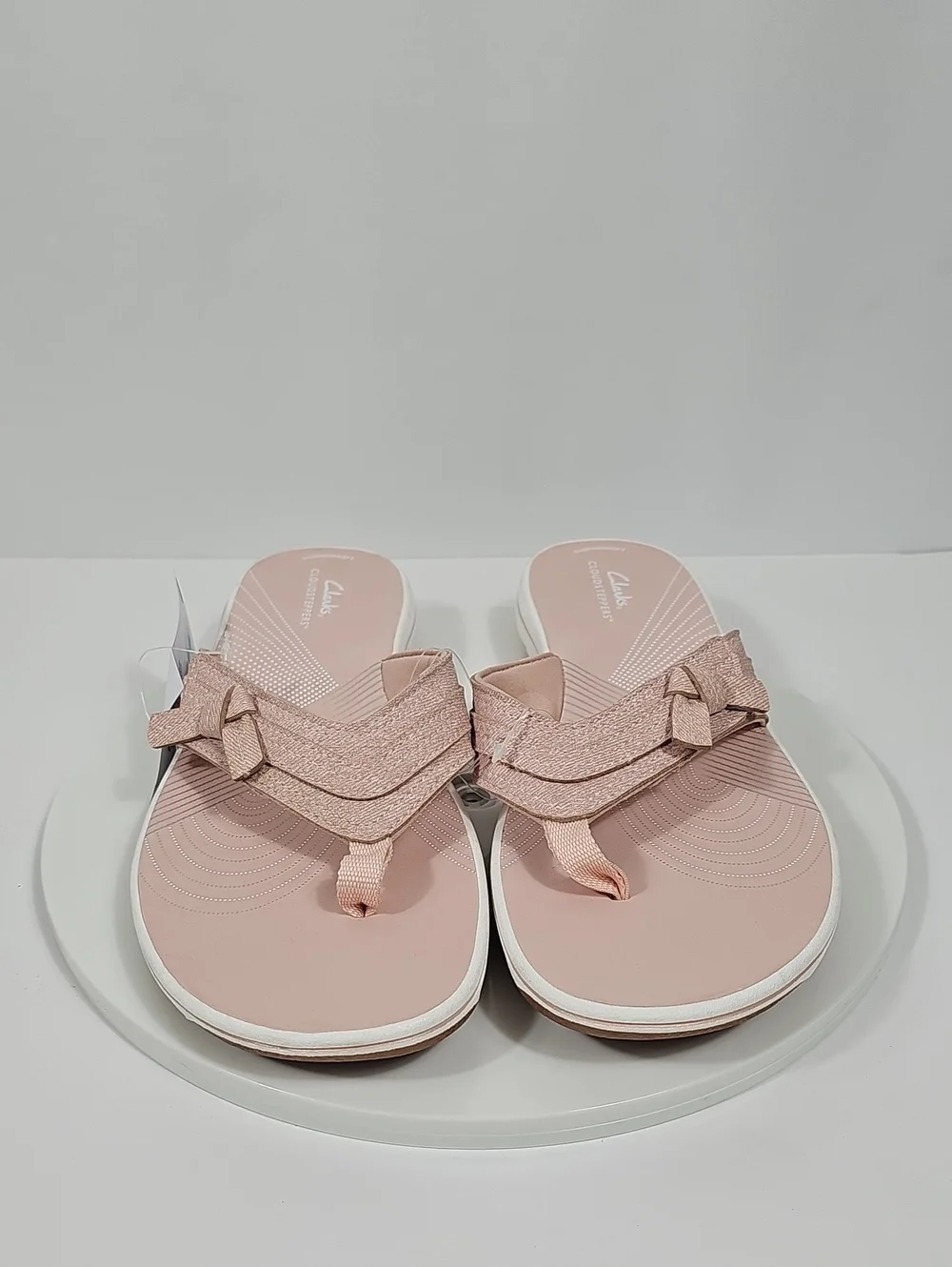 NWT Clarks Cloudsteppers Cushion Soft Bow Thong Sandals Blush Pink 12